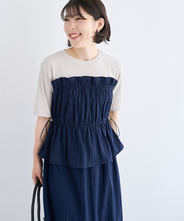 Green Parks ラメリブペプラムドッキングワンピース Beige