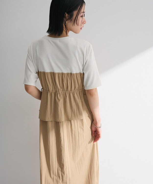 Green Parks ラメリブペプラムドッキングワンピース Beige