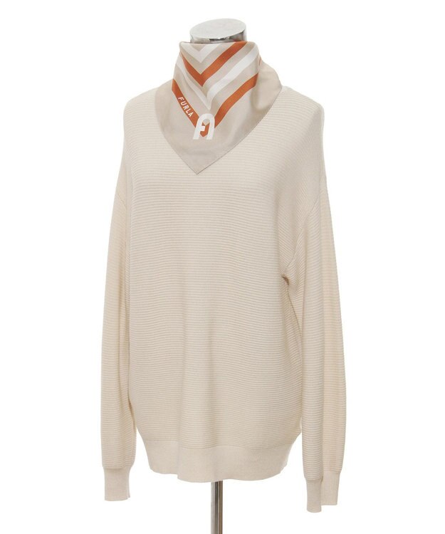 MOONBAT 【美人百花4月号掲載/シルク100%】フルラ (FURLA) スクエア柄 シルクプリントスカーフ 65cm×65cm キャメル