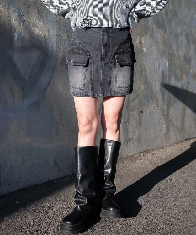 WEGO ヴィンテージウォッシュカーゴミニスカート ブラック