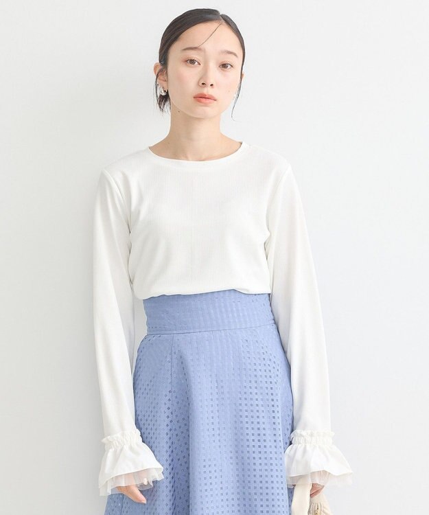 earth music&ecology フリルスリーブリブプルオーバー Ivory