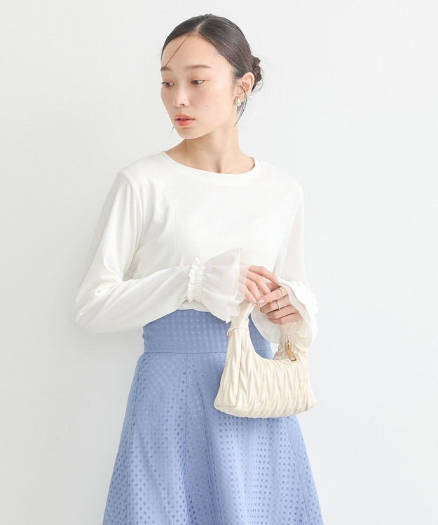 earth music&ecology フリルスリーブリブプルオーバー Ivory