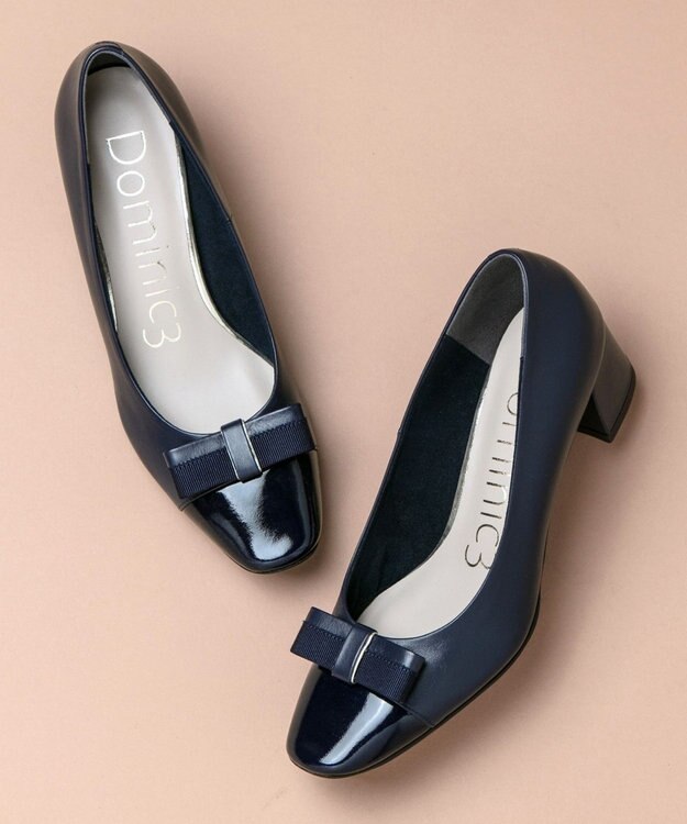 Dominic3 グログランリボン スクエアトゥパンプス ネイビー