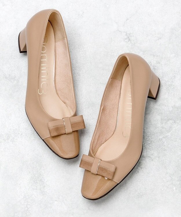 Dominic3 グログランリボン スクエアトゥパンプス ベージュ