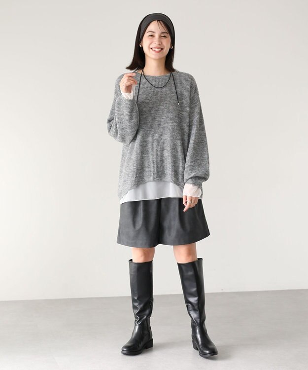 Green Parks シアーゆったりニットプルオーバー Gray