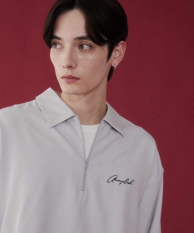 WEGO 【軽量/シワにならない】ドライポリハーフZIPシャツ（LS） ライトグレー