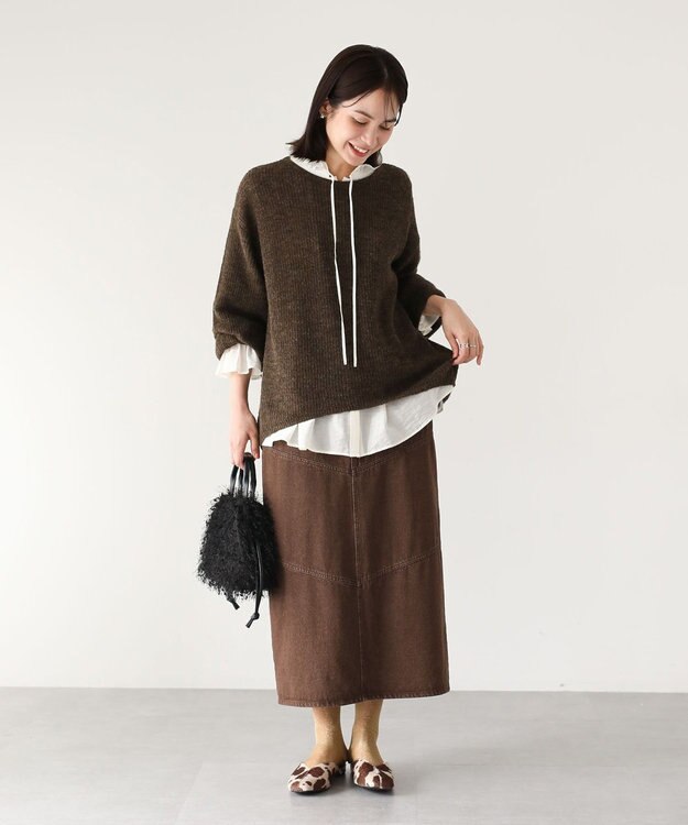 Green Parks シアーゆったりニットプルオーバー Brown