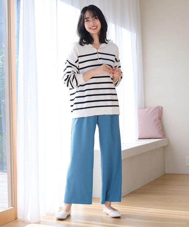 ANY 【ウエストゴム】イージケア美脚パンツ ワイド ブルー