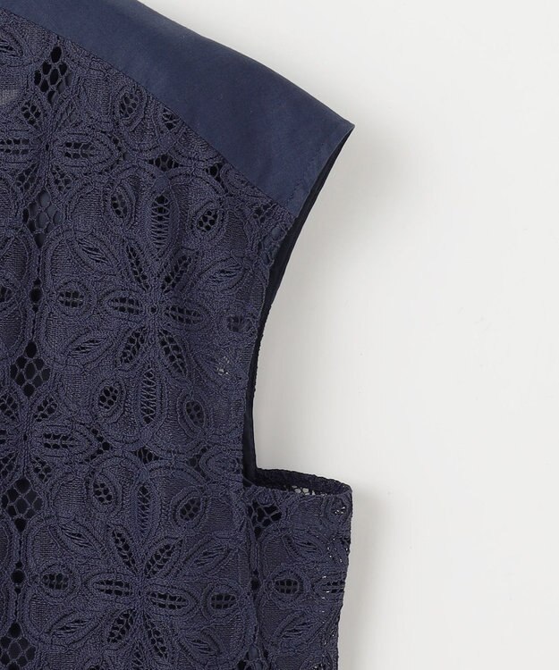 自由区 S 【洗える】フラワータイルレース ワンピース インディゴブルー