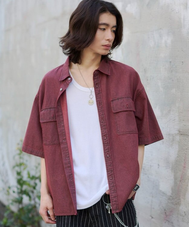 WEGO 【ユニセックス着用ITEM/MLサイズ展開】カラーデニムシャツ（SS） レッドその他