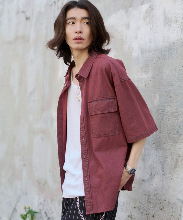 WEGO 【ユニセックス着用ITEM/MLサイズ展開】カラーデニムシャツ（SS） レッドその他