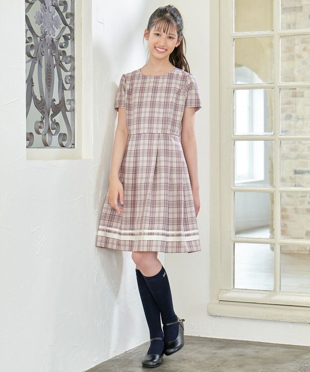 ANY KIDS 【2点セット】セーラージャケット+チェックワンピース ピンクベージュ