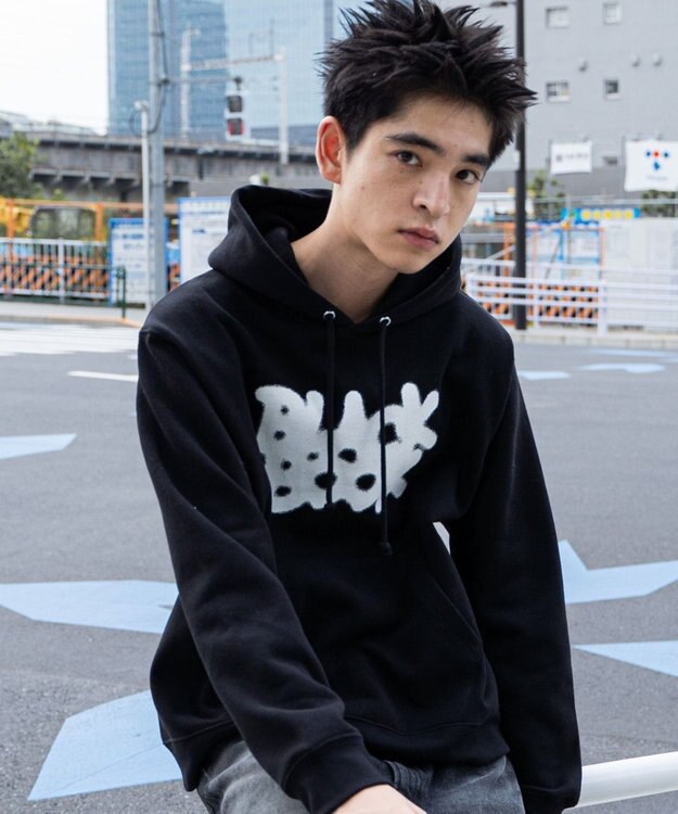 WEGO 【ユニセックス着用ITEM/裏起毛/SMLサイズ展開】リラックスフィットスプレーグラフィックパーカー ブラック