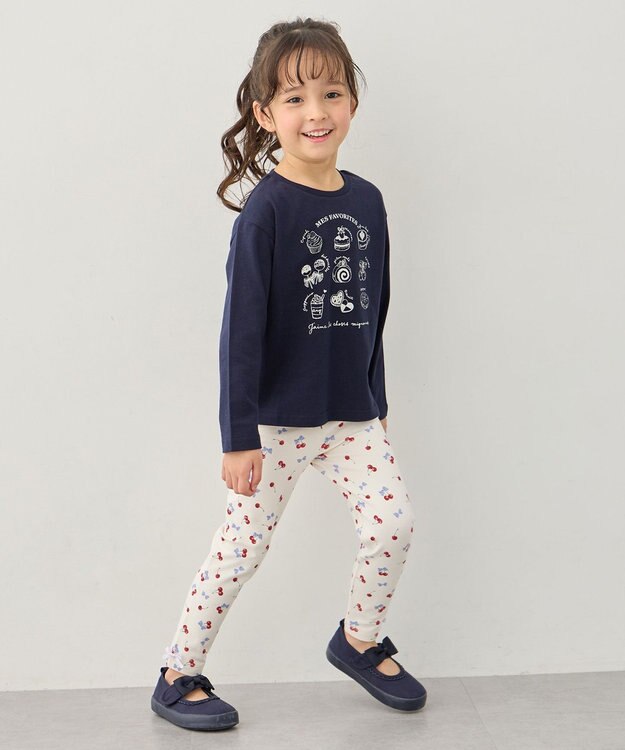 ANY KIDS 【一部店舗/WEB限定】【綿100%】プリント 長袖Tシャツ ネイビー×スイーツ