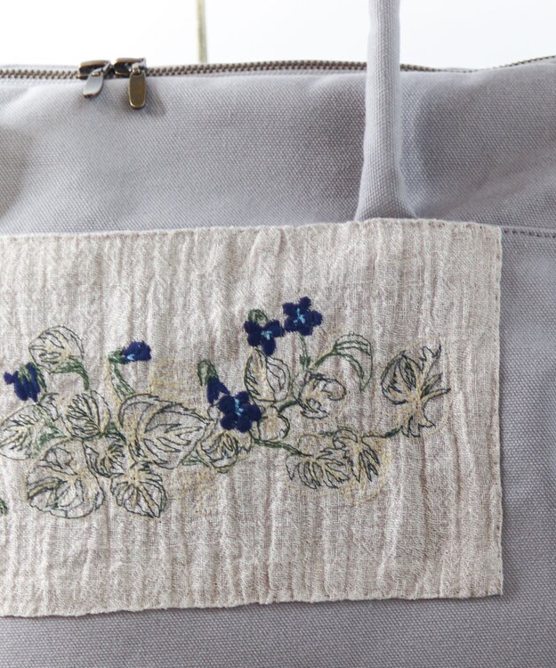 AND WOOL スミレの押し花刺繍バッグ big size グレー