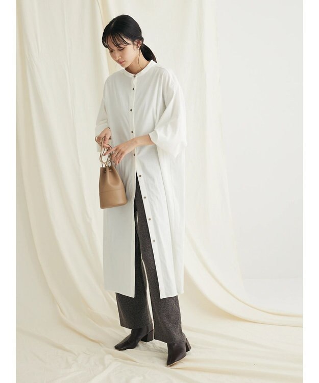 CRAFT STANDARD BOUTIQUE レーヨンデシンバンドカラーワンピース Off White