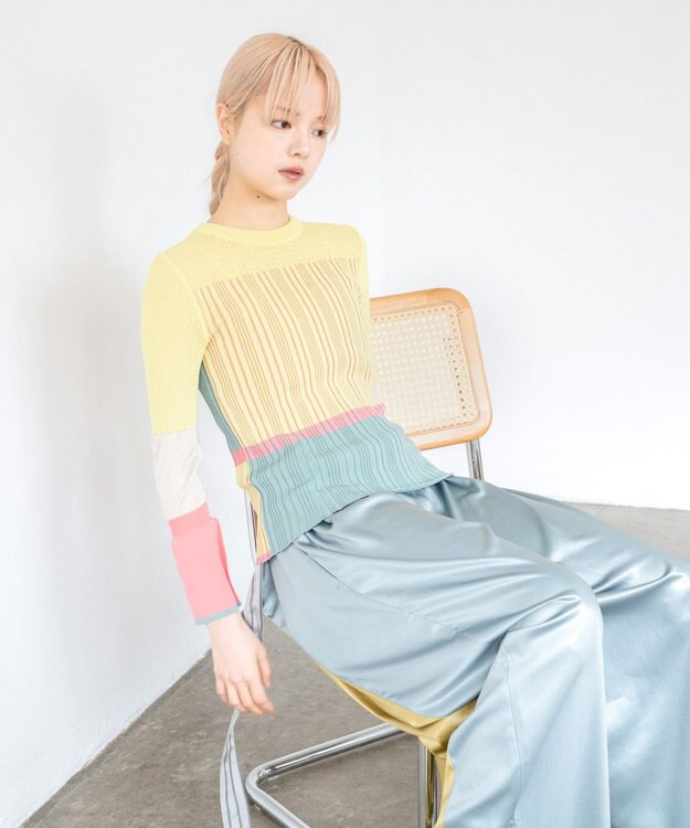 COQ CACTUS カラーブロックリブニット イエロー