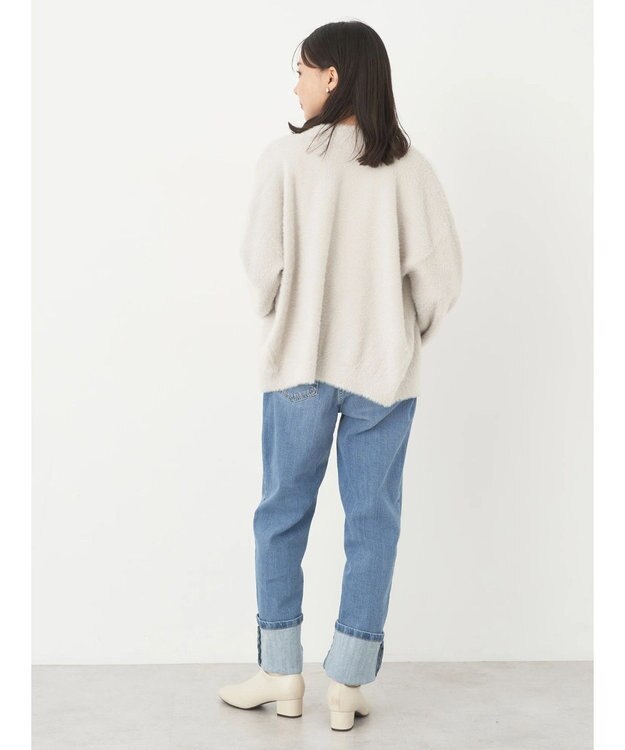 earth music&ecology ミニシャギーＶネックカーディガン Gray Beige