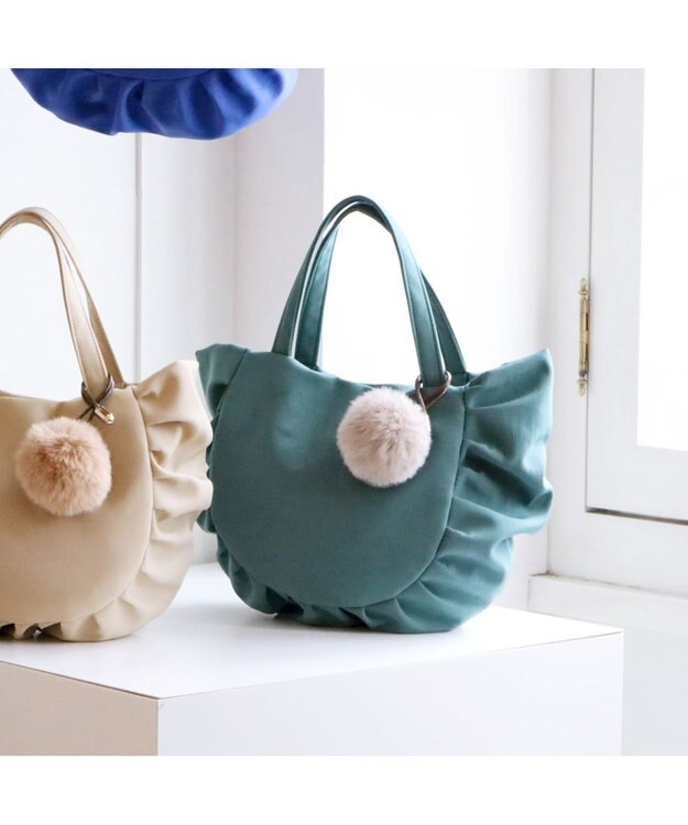 UNBILLION カシュカシュ cachecache / ポンポンつきラウンドミニトート グリーン