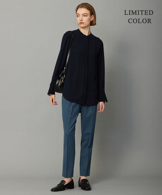 ICB 【WEB限定カラーあり・洗える】 ライトダブルクロス バンドカラーシャツ ネイビー系［WEB限定］