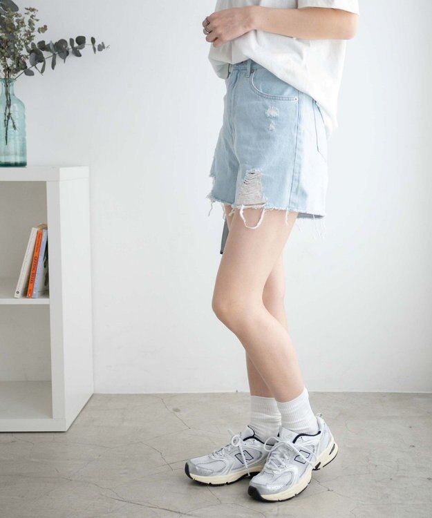 WEGO ダメージショートパンツ デニム淡色