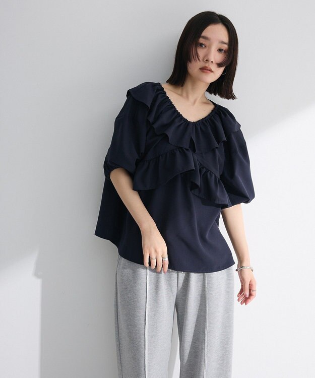 Green Parks ２ｗａｙ　フリルショートスリーブブラウス Dark Navy