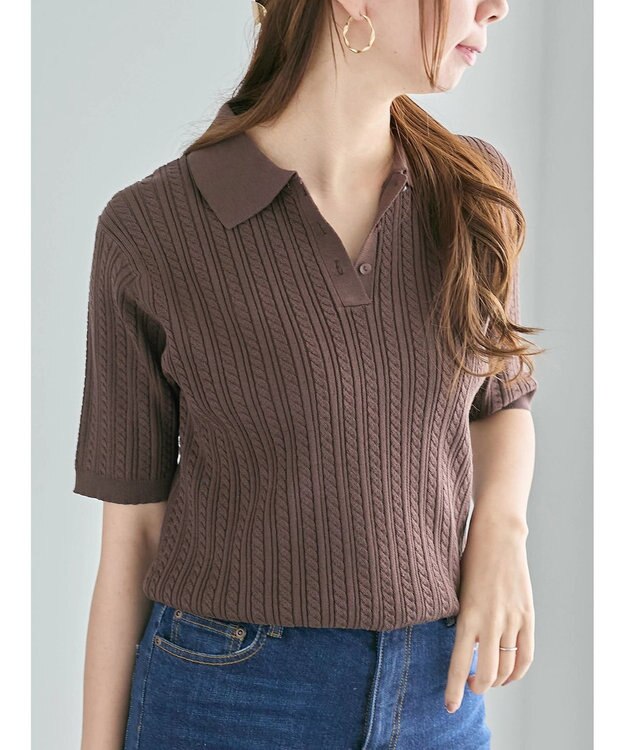 Te chichi ミニケーブルポロニット ブラウン