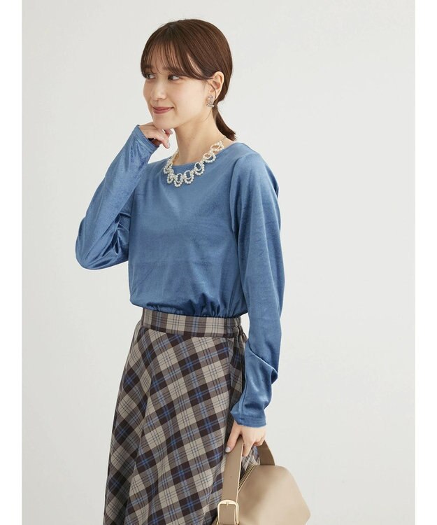 Green Parks ・ＥＬＥＮＣＡＲＥ　ＤＵＥ　ベロアクルーロングＴＥＥ Blue