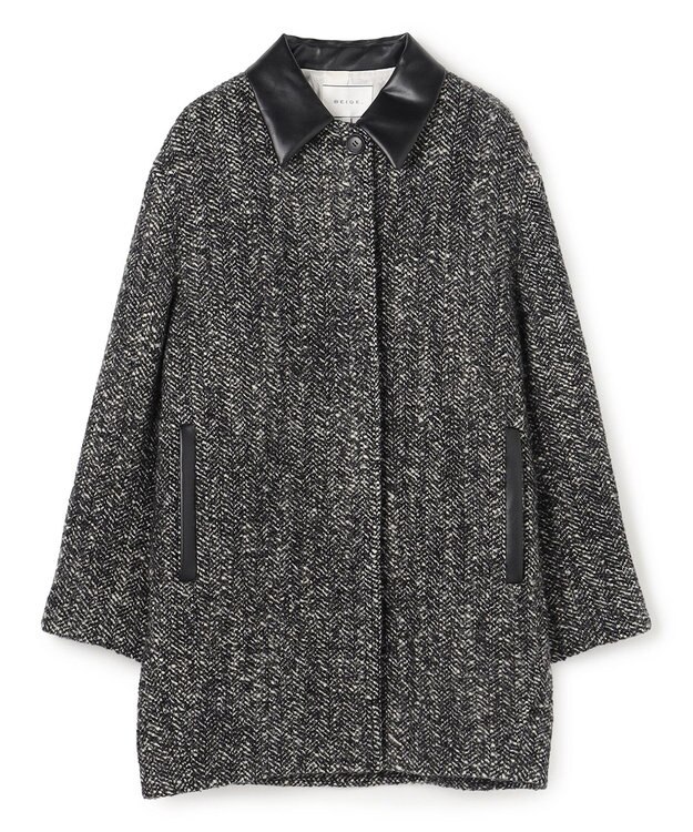 BEIGE， ROBY / フェイクレザーツイードコート Monotone