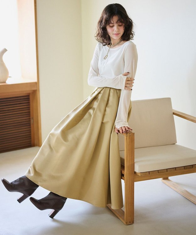 #Newans ヘビーサテンフレアースカート キャメル