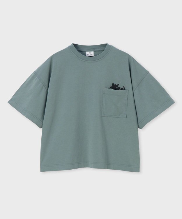 Paul Smith キャットプリント 半袖Tシャツ グレイッシュブルー