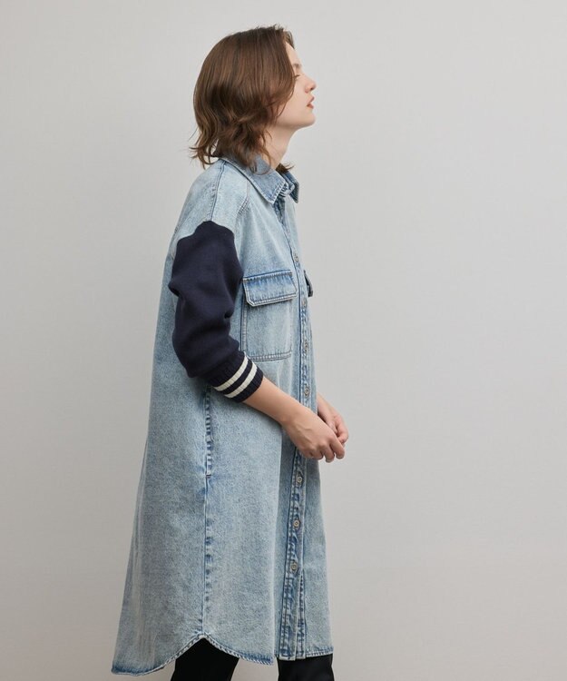 GRACE CONTINENTAL ニットスリーブデニムワンピース サックス