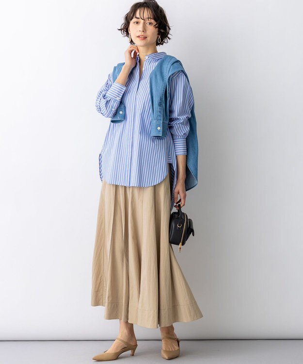 23区 【先行予約】CANCLINI シャーティング ルーズフィットシャツ サックス×ピンクストライプ