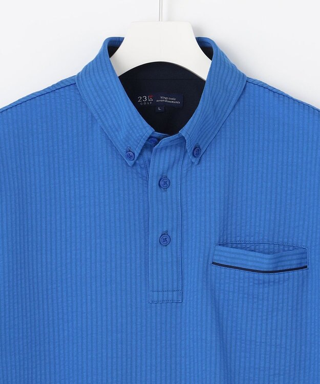 23区GOLF 【MEN】【吸水速乾・UVケア】ストレッチサッカー半袖シャツ サックスブルー系