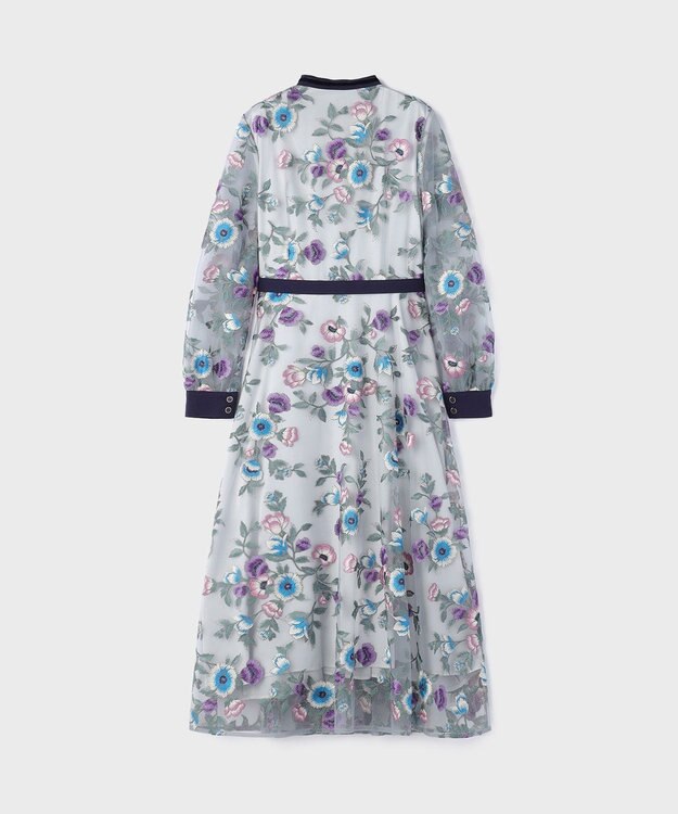 GRACE CONTINENTAL マルチ刺繍フレアワンピース グレー