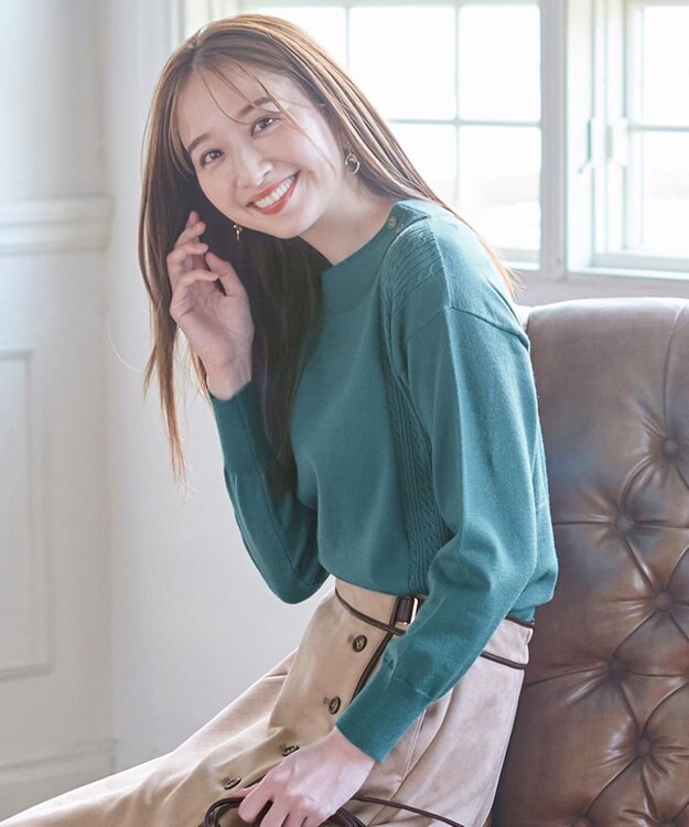 ANY SIS 【洗える】サイドケーブルカラー ニット ブルーグリーン