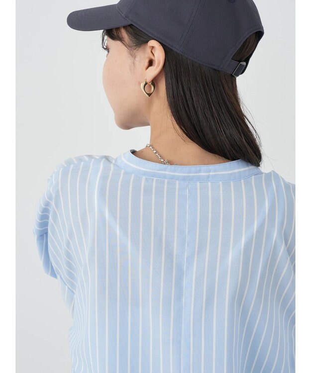 earth music&ecology バンドカラーストライプシャツ Sax