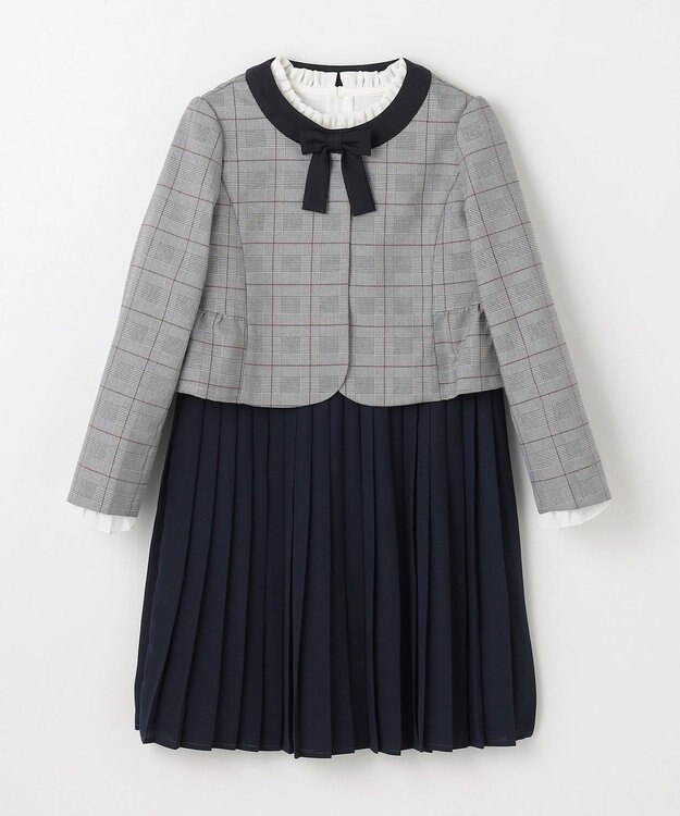 組曲 KIDS 【110-140㎝】グレンチェックジャケット＆プリーツワンピース セット ネイビー×チェック系