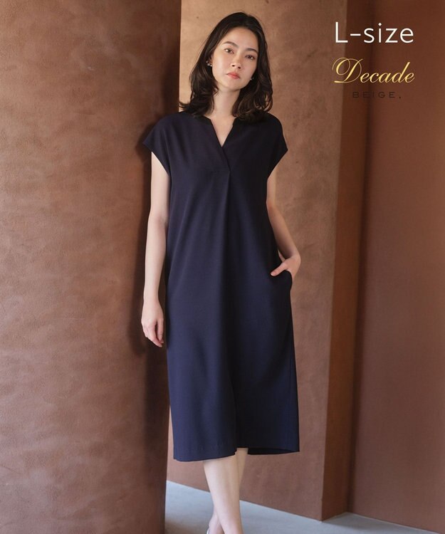 BEIGE， 【Lsize・セットアップ対応】CINDY / 配色ネック フレンチドレス Navy x Black