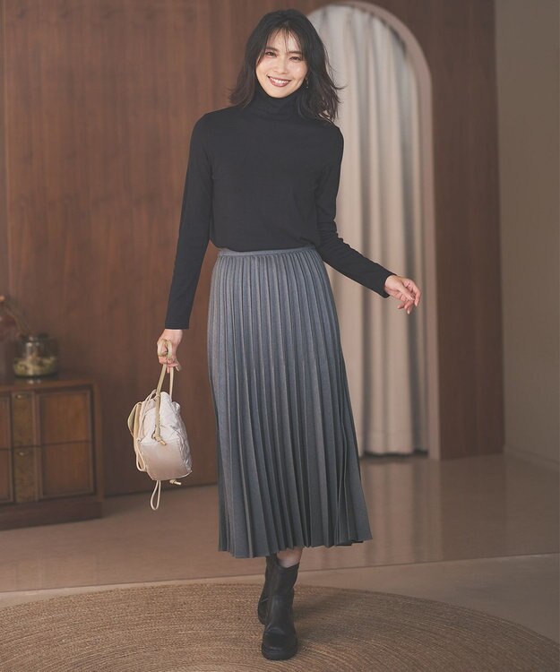 ANY 【洗濯機可】ソフトタッチリブタートルネック ブラック