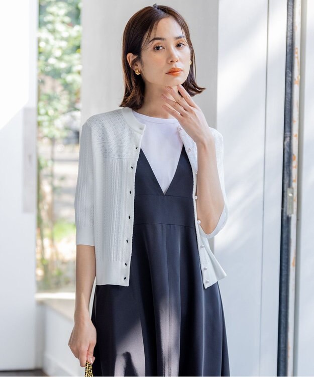 組曲 【前後着用可】MINAレーシーニット カーディガン アイボリー系