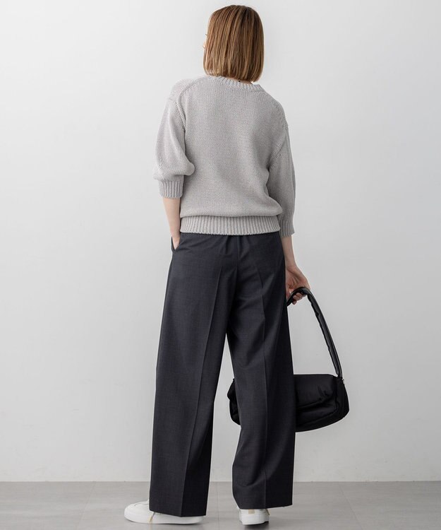 23区 S 【洗える】ルレックスバルキー5分袖 ラメ ニット ライトグレー系