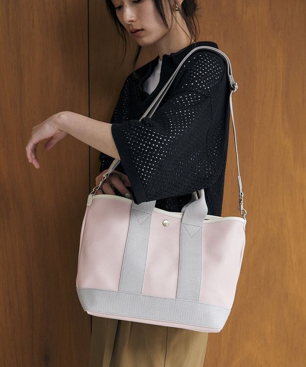 TOPKAPI 【Breath TOPKAPI】スコッチグレイン ネオレザー トート バッグ ショルダー付き M ピンク