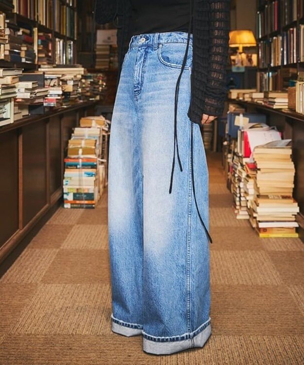 woadblue 【157】Long Rise Wide Pants デニムパンツ MIDBLUE
