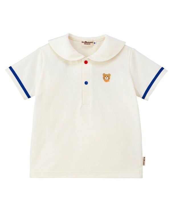 MIKI HOUSE HOT BISCUITS 【70-110cm】 くま耳 セーラーカラー半袖Tシャツ 白