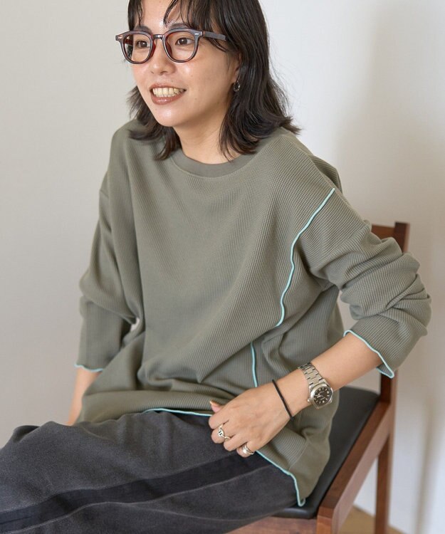 AMERICAN HOLIC ワッフル配色メロープルオーバー Khaki