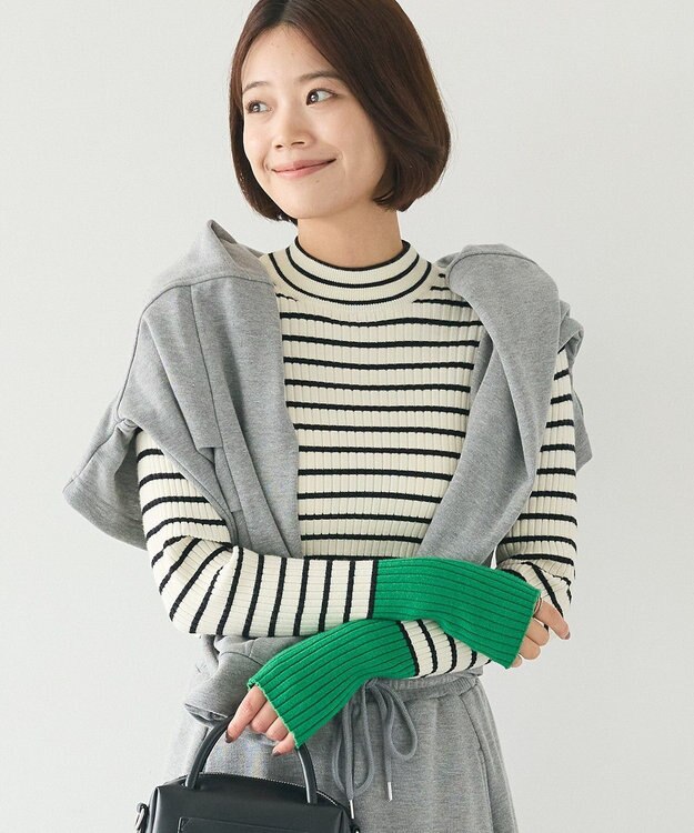 CRAFT STANDARD BOUTIQUE 洗える/とてもち配色モックネックリブニットプルオーバー/24AW Border