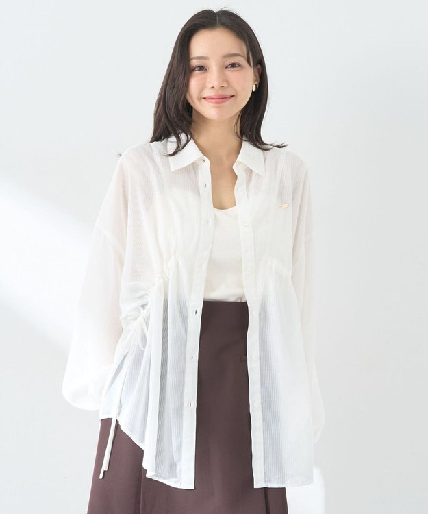 earth music&ecology ウエストドロストシアーシャツ White