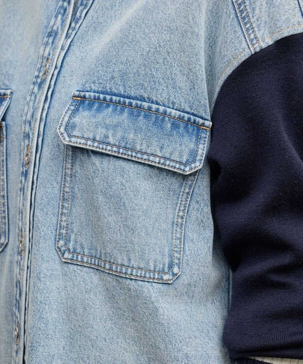 GRACE CONTINENTAL ニットスリーブデニムワンピース サックス