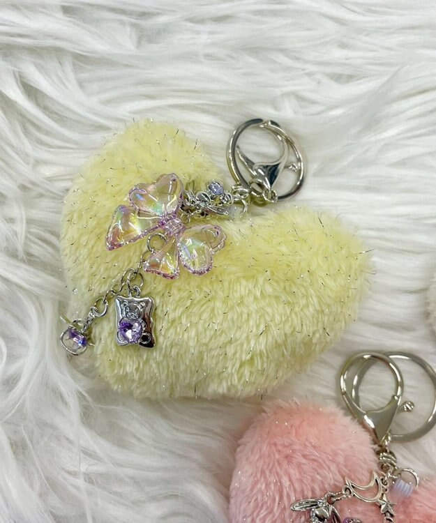 WEGO ファーハートビーズチャームキーホルダー イエロー